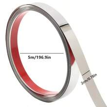 1 Roll 5M Stainless Steel Self-Adhesive Wall Edge Trim, Metal Decorative Strip, Drill-Free Flush Mount Decorative Molding, Suitable For TV Backdrop And Ceiling Decoration