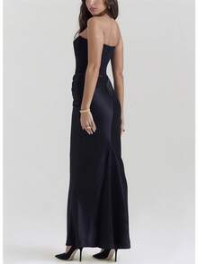 Slim Tube Top Long Dress Sexy Fashion Bandeau Backless Party Evening Dresses For Women Clothing - 黑色 - 查看 6