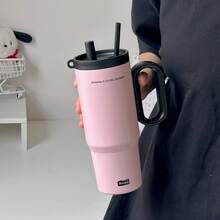 标语设计大容量手柄保温杯，带吸管