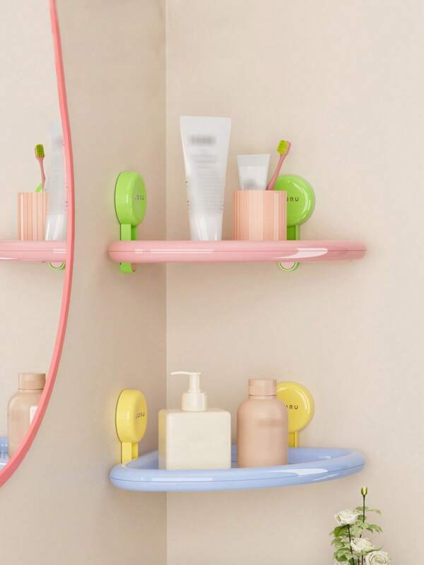 1pc Space Saving Suction Cup Bathroom Shelf - No Drill Needed, Heavy Duty 3-Tier Triangular Shelf For Wall/Tile, Multipurpose Storage Rack