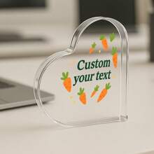 1pc Acrylic Ornaments Personalized Easter Heart Acrylic Plaque With Carrot Design, Custom Text Clear Keepsake For Spring Holiday, Cute Easter Gift For Kids, Friends, Family, Table Decor For Easter Sunday, Bunny Festival Decoration, Transparent Acrylic Ornament, Easter Home Gift Idea For Her Or Him
