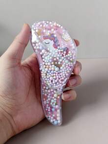 1 件粉色迷你可爱卡通独角兽图案按摩梳，顺发淋浴按摩梳，旅行梳，适合女性、女孩、学生、返校、旅行度假必需品、女士发饰