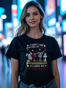I-Don't-Care-Who-Dies-In-Movies-As-Long-As-The-Dog-Lives-T-Shirt - 黑色 - 查看 4