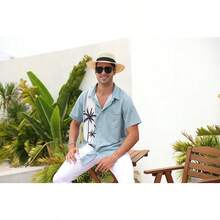 Men's Short Sleeve Button Up Hawaiian Shirt 1950s Vintage Bowling Shirts-20256688 - 夏威夷湖綠 - 查看 5
