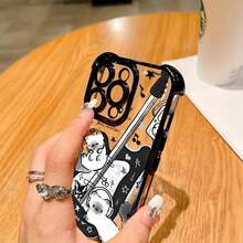 Cute Black Guitar Music Cat Phone Case Compatible With Samsung Galaxy S22FE, S23, S24, S22PLUS, S23ULTRA, S24ULTRA,  16, 15, 14, 13, 12, 11 Pro Max, X, XSMAX, Featuring A Transparent Soft Back For Drop Protection. - màu đen - Xem 6
