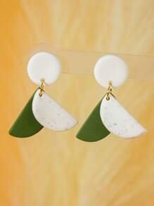Pendientes largos geométricos bicolor de semicírculo de aleación exagerados, hechos a mano, pendientes de arcilla polimérica de moda minimalista, estilo de resort