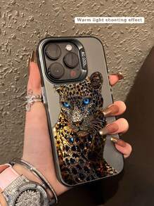 1 pieza Funda de teléfono a prueba de golpes con estampado de Leopardo, compatible con Apple