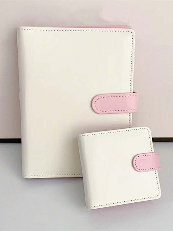 A5 PU Album Collection Book With 20pcs Album Lattice Set, 3-Inch 5-Inch Album Lattice Is Available, White On The Outside Of The Book And Pink On The Inside,Back To School,School Supplies