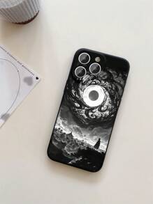 1 件高端黑色漩涡月亮风景图案磨砂防震相机保护标准手机壳，适用于 16/16e、Redmi、Infinix、Vivo
