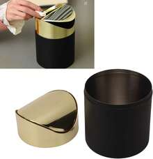 Pequeño Bote de Basura de Escritorio con Tapa, Bote de Basura de Escritorio de Acero Inoxidable, Cesto de Basura para el Hogar, Cesto de Papel con Tapa Dorada - 1 - Ver 3
