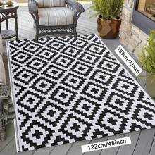 Tappeto da esterno impermeabile 9*12 ft, tappeto in plastica reversibile, tappeto da esterno moderno, grande tappeto da esterno per patii, camper, patio, giardino, terrazza, picnic, spiaggia, campeggio, nero e bianco