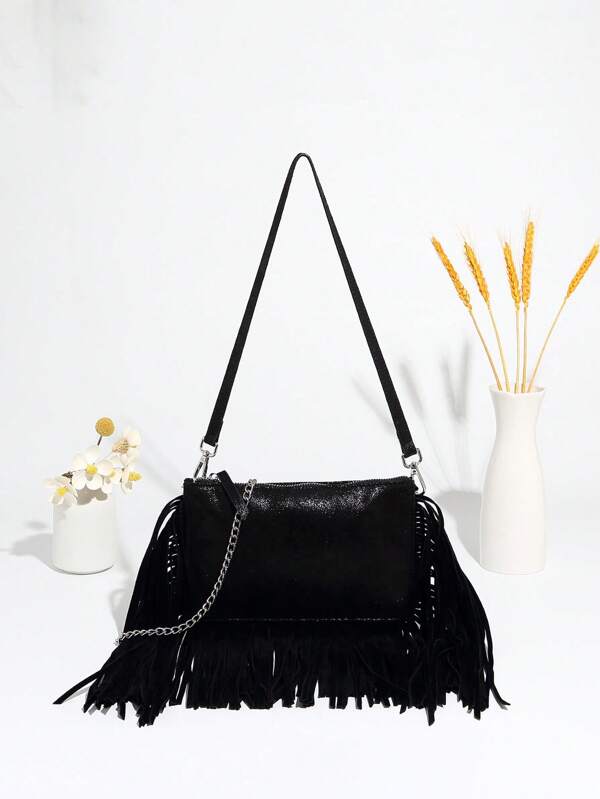 Bolso bandolera de estilo bohemio con flecos, bolso de hombro con cremallera debajo del brazo, bolso de mujer de dos compartimientos, nueva colección 2025