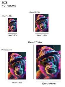 1/3 件，可选框架，赛博朋克风格，猴子帆布墙艺术装饰，动物主题，带框架的墙壁艺术，适用于卧室、浴室、房间和家居装饰。