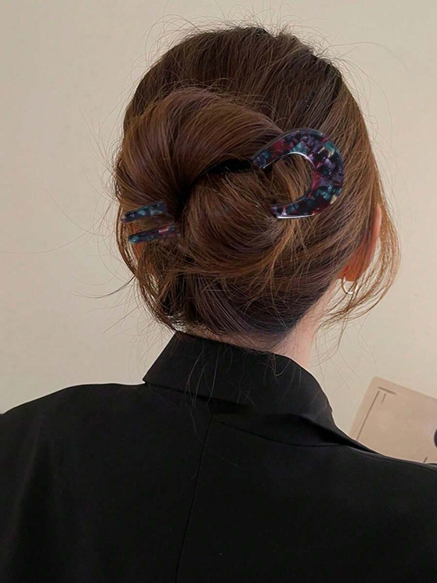 1 Piece Women's Progressive Color Acetic Acid U-Shaped Hairpin Is Suitable For Daily Use,Gifts,Travel,Gifts For Women,Hair Stuff,Stocking Stuffers - Multicolor - View 1