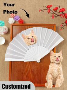 Evantai de nuntă alb personalizat cu fotografie și nume de animal de companie, LOGO, evantai clasic DIY, ornamental de înaltă calitate, personalizat, elegant, rafinat, personalizat, cadouri ideale unice pentru ea, iubit, prietenă, tată, familie, mamă, prieteni