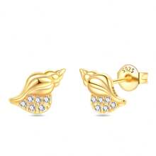 1 paire de boucles d'oreilles en argent sterling S925 doré, boucles d'oreilles perles, coquillage d'amour, vis de mer, étoile de mer, papillon scintillant, boucles d'oreilles zirconium. Bijoux élégants pour dames, cadeau pour fête, mariage, meilleur choix