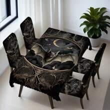 1/4/5/6/7/36 Stücke Halloween Serie Fledermaus Bedruckte Stuhlhussen / Stuhlhussen Set, geeignet für Innenraum Zuhause Restaurant, Hotel Moderne Tägliche Dekoration. Tischdecke geeignet für quadratische Tische, Elastische Stuhlhussen waschbar