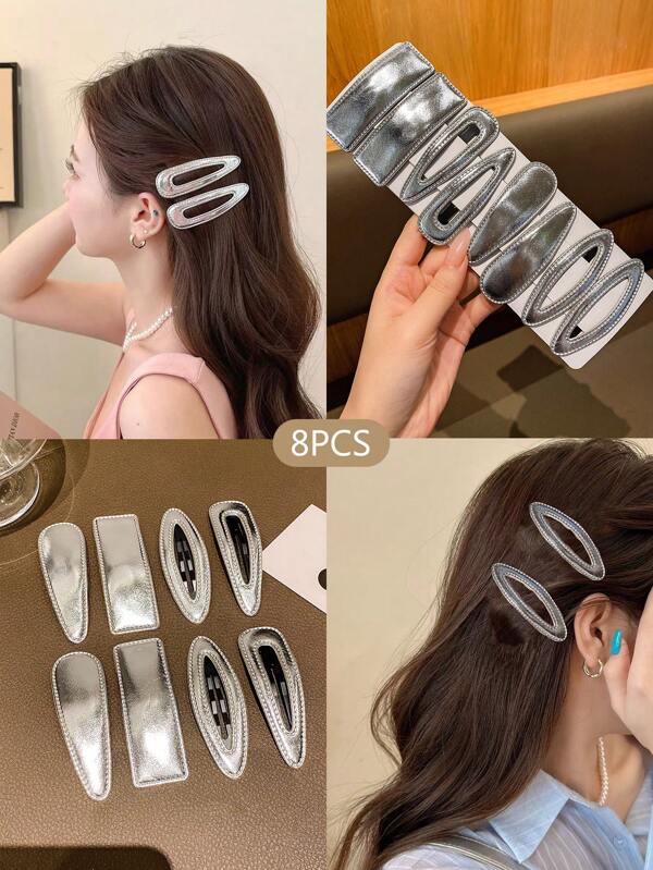 8pcs Silver BB Clips, Sweet Style Hair Clips Suitable For Daily Use