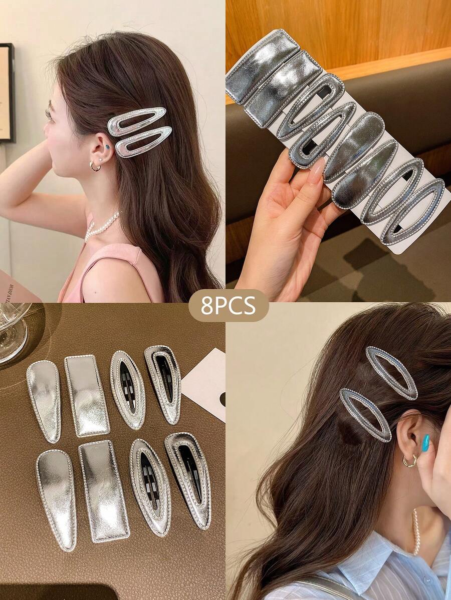 8pcs Silver BB Clips, Sweet Style Hair Clips Suitable For Daily Use - Silver - View 1