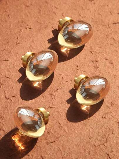 6pcs Transparent Champagne Crystal Egg-Shaped Cabinet Pulls, Suitable For Cabinets, Wardrobes, Dressers, Vanities, Children's Rooms, Shoe Cabinets, Drawers, Made Of Brass Material, Transparent Handles, Comes With Screws