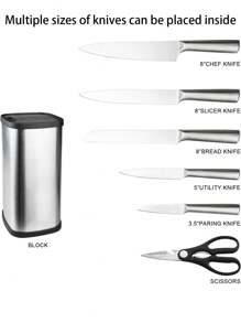 Stainless Steel Universal Knife Holder, Detachable, Easy To Clean, No Groove Knife Holder Storage Kitchen Counter, With Scissors And Sharpening Rod Storage Port