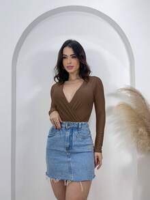 Marquezine Women's Long Sleeve Bodysuit With Front Wrapped Cup - 鏽棕色 - 查看 2