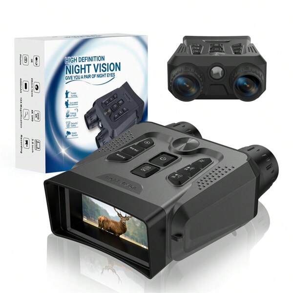 Gafas binoculares de visión nocturna con pantalla LCD 4K para adultos, con dos modos de visión nocturna, binoculares con batería de 4000mAh y tarjeta SD de 32GB incluida para aventura y vigilancia, alcance de rastreo de hasta 500 metros (Negro)