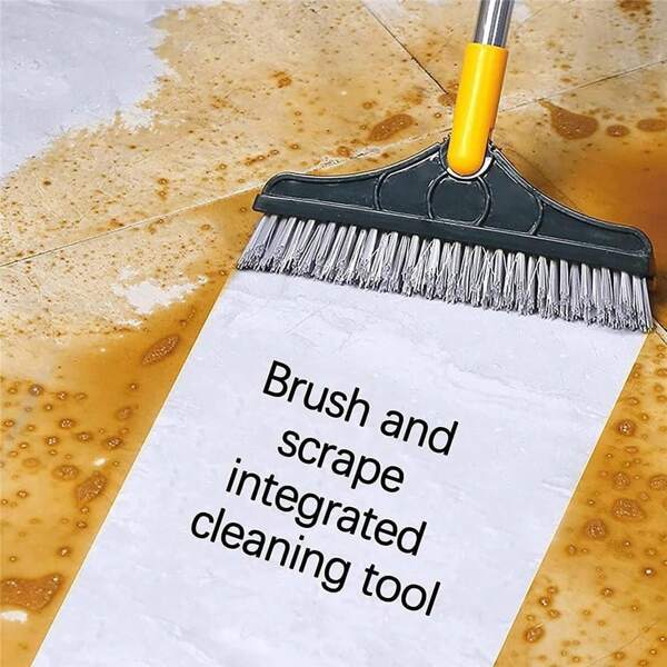2 In 1 Cleaning Floor Scrub Brush Floor Brush Scrubber New Upgraded 53.5" Long Handle Grout Brush Scrape V-Shape Stiff Bristle Cleaning Brush With Squeegee 120°Rotating Tile Brush For Bathroom