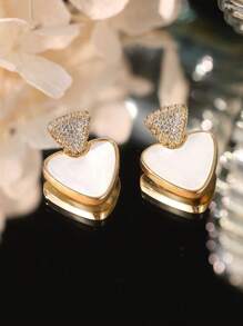 1 Pair Luxury Geometric Cubic Zirconia Glazed Dangle Earrings, Shiny Fashion Stud Earrings Suitable For Wedding Party Wear