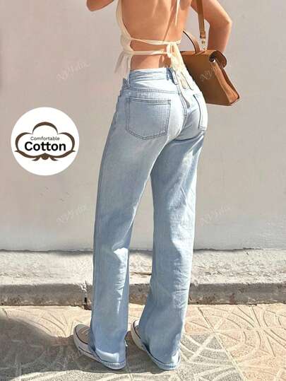 NVFelix Jeans rectos de cintura alta con estiramiento, de verano 2025 para mujer - Cómodos, vintage, versátiles, slim, de denim, perfectos para uso diario y ocasiones casuales