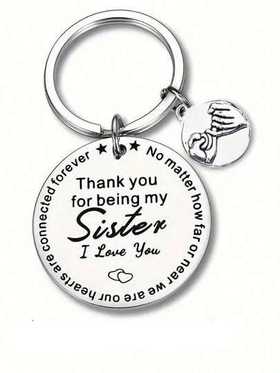 1pc Women's "Thank You For Being My Sister" Sisterly Love Commemoration Stainless Steel Keychain & Bag Accessory Goth