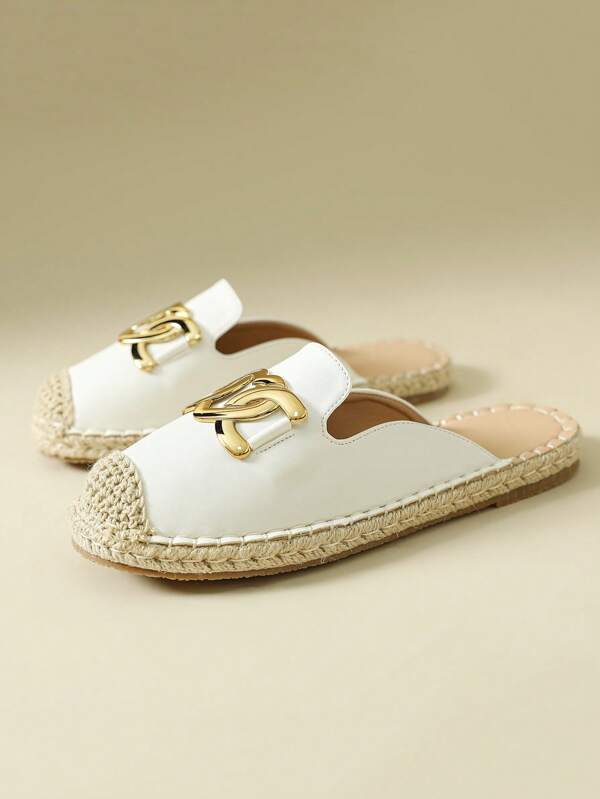 1 Pair Women Open Toe Flat Mule Sandals, Bohemian Pearl Decor Fisherman Slip-On Slouchy Summer Slippers
