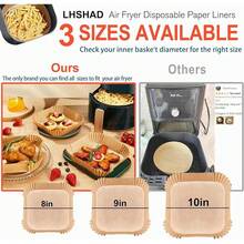 New-2025- Air Fryer Disposable Paper Liner Square 10 Inch, 100Pcs Largt Square Air Fryer Paper Liners For 8-12QT Air Fryer, Non-Stick  Parchment Paper For Frying, Cooking, Roasting And Microwave - 10 Square - 查看 6