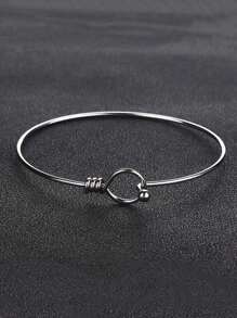 1 pieza Brazalete abierto redondo de acero inoxidable, accesorio de cadena, regalo de joyería de moda para hombres y mujeres