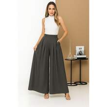 WOMEN'S PANTS, WIDE LEG, HIGH WAIST, VALENTINE'S DAY PANTALONA - Mocha Brown - View 1