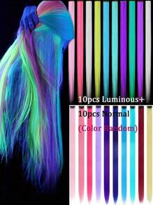 10/20 sztuk Luminous Clip-In Syntetyczne Przedłużki Włosów 20 Calowe Kolorowe Fluorescencyjne Świecące W Ciemności Neonowe Dodatki Do Włosów, Łatwy W Noszeniu Projekt Klipsa, Gładka I Miękka Tekstura Codzienny Modny Akcesorium Damskie Na Imprezy Halloween Nowy Rok