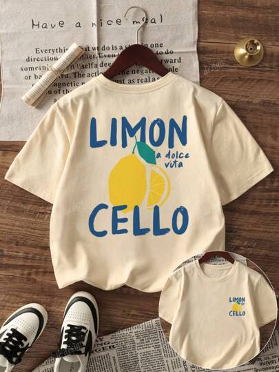 Damen Sommer T-Shirt mit rundem Ausschnitt und Zitronengrafik, kurzärmelig, lässig, locker und vielseitig im Urlaubsstil, modische Sommerbekleidung geeignet für den täglichen Urlaub