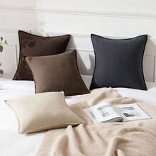 Local Delivery- Decorative Linen Pillow Covers 18x18 Inch Natural Beige ​Boho Farmhouse​ ​Neutral Couch Throw Pillows For Bed Pack Of 2 Accent Outdoor Pillowcase Modern Sofa Cushion Livingroom Home Decor - Dark Brown - 查看 4