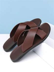 1 Pair Men's Solid Color Slippers, Fashionable Resort Style Elegant Lightweight Comfortable Soft Anti-Slip Open Toe Slip-On, Suitable For All Seasons - Brown - View 3
