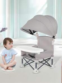 1 Multifunctional Baby Dining Chair. Two Styles: Regular And Canopy. Foldable Baby Seat. Suitable For Home And Outdoor Use. Comes With A Safety Buckle. Suitable For Babies Under 3 Years Old. Material: 300D Oxford Cloth + Aluminum Alloy Tube. Comes With A Storage Bag (Do Not Purchase For Babies Over 3 Years Old). - Grey - View 17