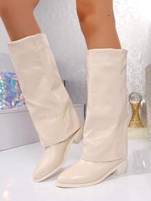 新款秋冬女士过膝长靴，时尚女士尖头皮革粗跟套穿式过膝长靴，有黑色、棕色、咖啡色、卡其色、米色、豹纹、红色、派对款可选