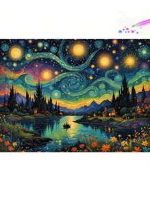 Galaxy Landscape Diamond Painting Kit - DIY Full Square/Round Diamond Embroidery Set, Suitable For Home Decor, Acrylic Diamond And Landscape River Boat Pattern Design