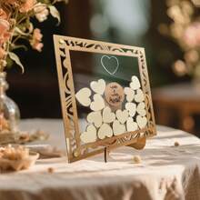 1pc Wooden Heart-Shaped Wedding Guest Book With Stand, 20pcs Heart Shapes - Fun Instant Photo Booth Sign Suitable For Wedding, Birthday, Anniversary And Special Events - Please Sign In Our Guestbook Mr & Mrs Table Decoration