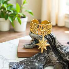 1pc Titanium Steel Open Snowflake Pendant Ring, Suitable For Daily Wear, Christmas Gift - Yellow Gold - View 2