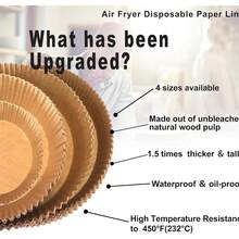 New-2025- Large Air Fryer Disposable Paper Liner Round, 10 Inch Parchment Liners Non-Stick Fryer Paper Pads Baking Paper  For 7qt Power XL Air Fryer, Baking Roasting Microwave - 10 Round - 查看 2