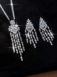 2PCS Luxury Jewelry Set, Elegant Tassel Necklace And Earrings Jewelry Set, Perfect For Party, Banquet And Women Gift, Jewelry Box
