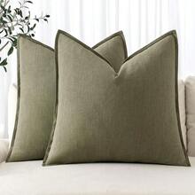 Local Delivery- Decorative Linen Pillow Covers 18x18 Inch Natural Beige ​Boho Farmhouse​ ​Neutral Couch Throw Pillows For Bed Pack Of 2 Accent Outdoor Pillowcase Modern Sofa Cushion Livingroom Home Decor - Light Olive Green - 查看 1