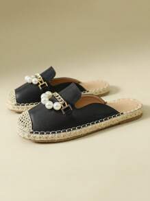 1 Pair Women's Bohemian Pearl Decor Fisherman Slides, Flat Closed Toe Slip-On Sandals For Summer Outdoor Wear