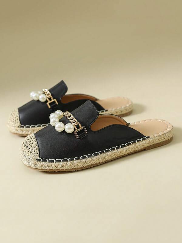 1 Pair Women's Bohemian Pearl Decor Fisherman Slides, Flat Closed Toe Slip-On Sandals For Summer Outdoor Wear