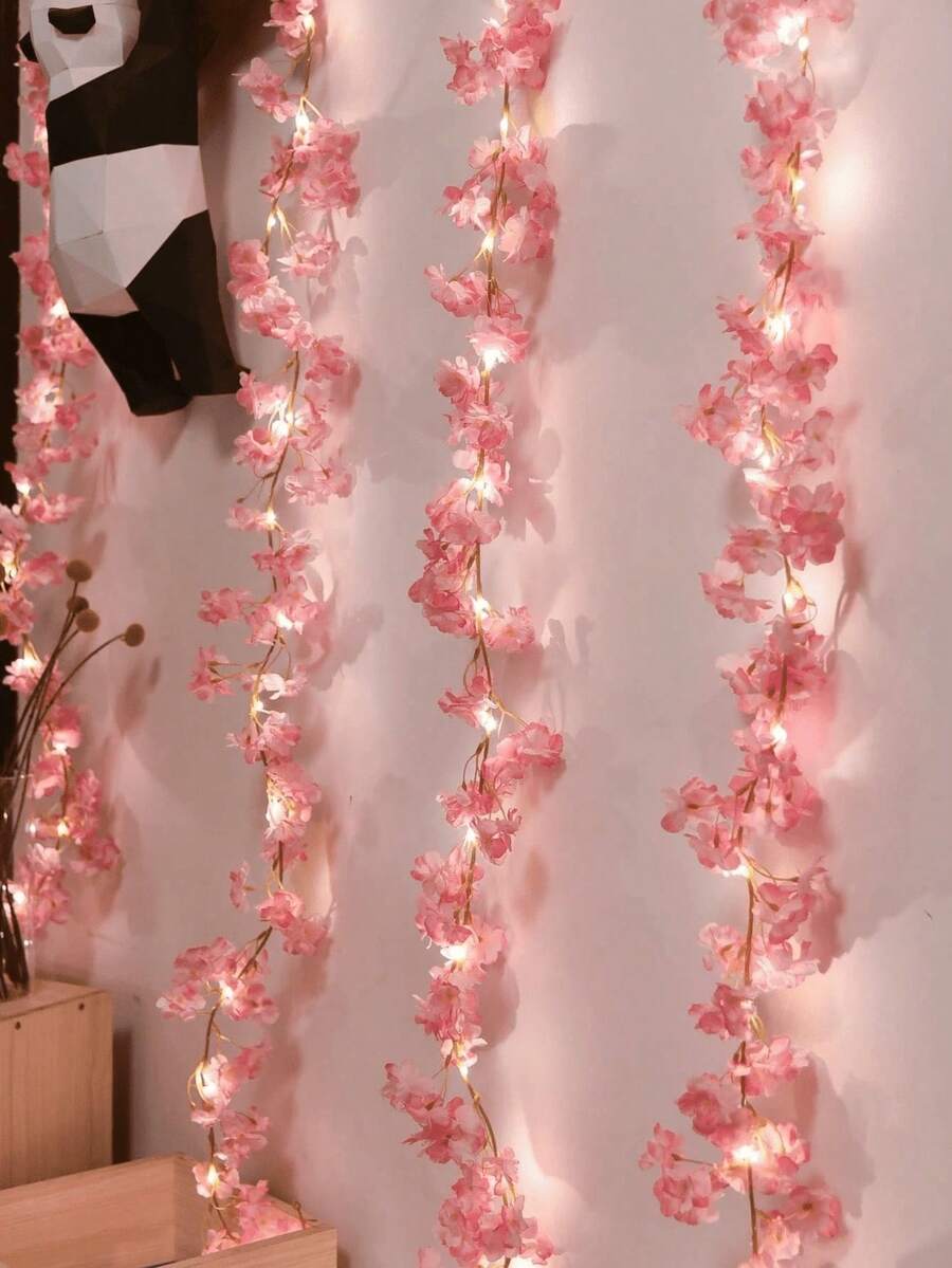 1件装电池供电人造樱花藤蔓装饰，适用于生日派对、花园、卧室、聚会、婚礼、母亲节、情人节、节日装饰、家居、壁炉、楼梯、栏杆等场合。 - 暖光 - 查看 1